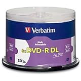 Verbatim Inkjet Hub Printable DVD+R DL Spindle, White, Pack of 50