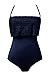 YaYa Bay Swimdress, Womens Retro Vintage Crochet Lace Halter Straps Ruched One Piece Swimsuit Large Size Dark Blue