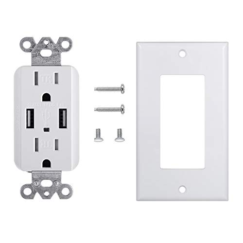 DEWENWILS 2-Pack USB Outlet, 5.0A Dual High Speed USB Ports, 15Amp...