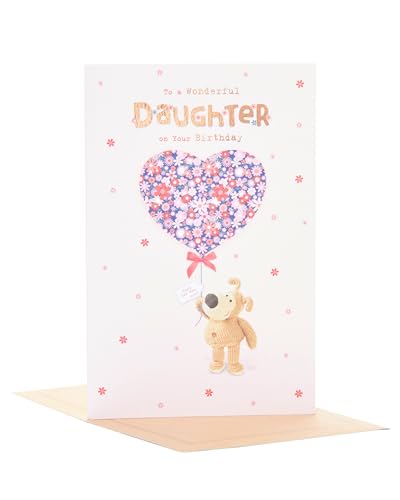 Boofle Biglietto di compleanno per figlia, regalo di buon compleanno, per lei, ragazze, donne, grazioso design con palloncino a forma di cuore, con busta, 155 x 235 mm