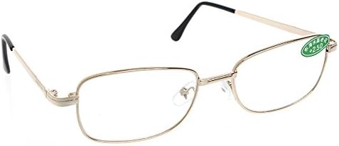 Peachshop Metal Full Frame Reading Glasses with Case Cleaning Cloth 0.0 1.0 1.5 2.0 2.5 3.0 3.5 4.0 (Gold&amp;Black, +2.50)