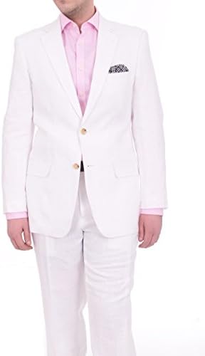 Arthur Black Mens Classic Fit Solid White Two Button Pure Linen Suit