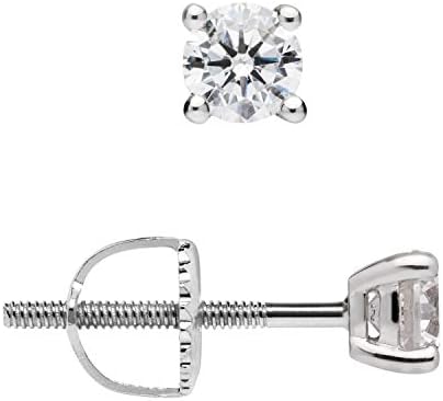 14K Solid White Gold Round Cut Cubic Zirconia Stud Earrings | .50 to 4.0 CTW | Screw Back Posts | With Gift Box