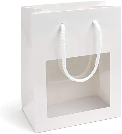 Deluxe Gift Bag with Textile Cords and Window, 185 x 105 x 230 mm, Pack of 12, White