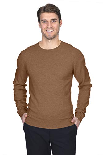 State Fusio Men's Cashmere Wool Long Sleeve Pullover Crew Neck Sweater Premium Quality Almond Small