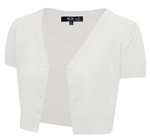 Cap Sleeve Crop Cardigan, 29Colors, Vintage Inspired, Pinup, by Mak MK2137-WHT-M - Thumbnail 3