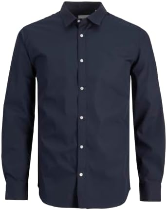 JJJOE LS - Camiseta Lisa para Hombre (Talla L), Color Azul Marino, Azul Marino, L