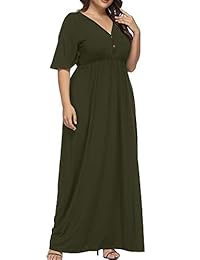 Allegrace Vestido largo de playa con mangas acampanadas y botones en el cuello en V, talla grande, para dama