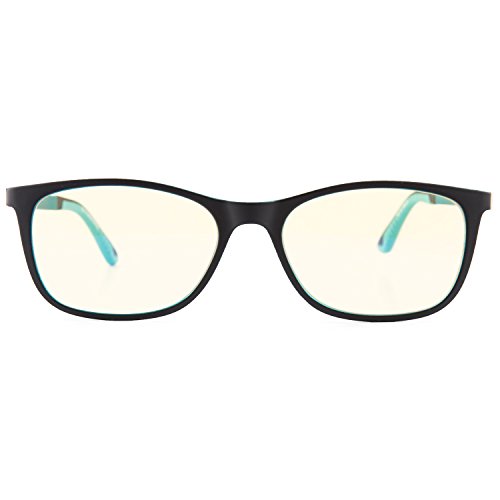 TRUST OPTICS FeatherView Classic Style Anti UV Anti Glare Anti Harmful Blue Light Eyestrain Relieving Computer Eyewear Video Gaming Glasses in Blue Black Frame - With 0.00x Magnification