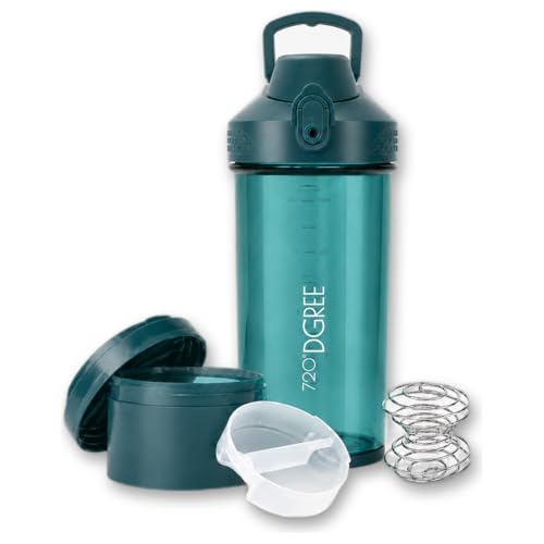 720°DGREE Protein Shaker mit Pulverfach 550ml “uberShaker“ – Auslaufsicher, BPA-Frei, Skala, Spiralmixer für cremige Shakes - Premium Eiweißshaker, Sc