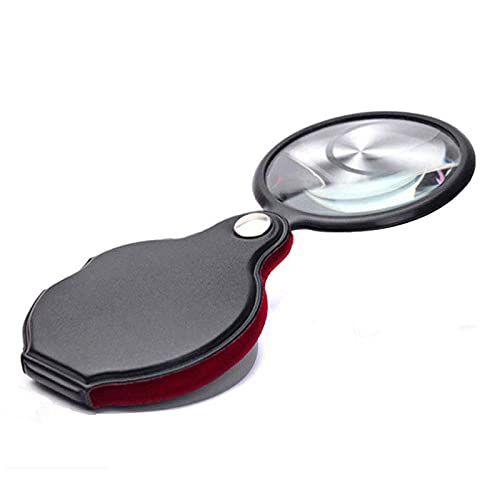 8x Mini Magnifying Glass Folding Pocket Magnifier with Rotating Protective Leather sheath 50mm Handheld Rotating Magnifier Loupe for Reading Newspaper Book Magazine Science Class Hobby Jewelry