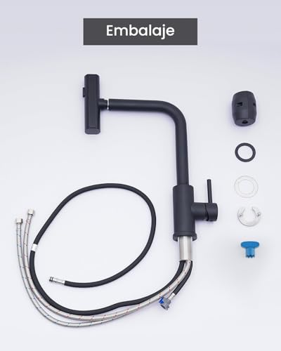 APPASO Grifo de cocina en cascada con rociador extraíble, grifo de cocina negro con rociador 3 modos, grifo mezclador de fregadero de cocina giratorio 360° de acero inoxidable SUS304 (Negro Mate)