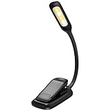 Thuctek Rechargeable LED Book Lights, 3-in-1 modes( White & Warm LEDs) Flexible Easy Clip On Lamp with Good Eye Protection Brightness and Bulit in Battery for Reading in Bed, Car - Black