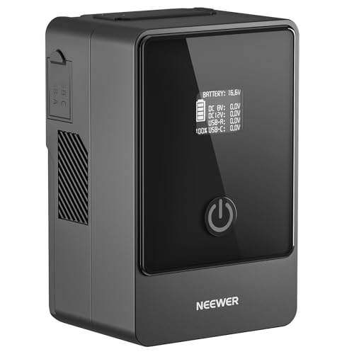 NEEWER Mini V Mount Battery, 6800mAh, 99Wh, 14,5V, Mini V Mount Akku mit 65W PD Typ C/D Tap/BP/USB A/Dual DC Anschluss/OLED Display V Lock Akku für Ka