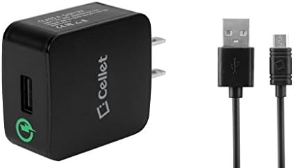 BlackBerry Priv - [Qualcomm Certified Quick Charge 2.0 Technology] Premium Cellet 18 Watt Wall Charger with 4ft. Micro USB Cable - Black + Atom LED