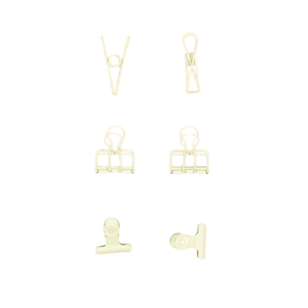 Craftelier - Set of 6 Metal Clips with 3 Sizes and 3 Different Designs | Fastener for Scrapbooking and Crafts Materials | Dimensions Approx. 1 x 5.5 cm, 3 x 4 cm, 3 x 3 cm - Mint Green