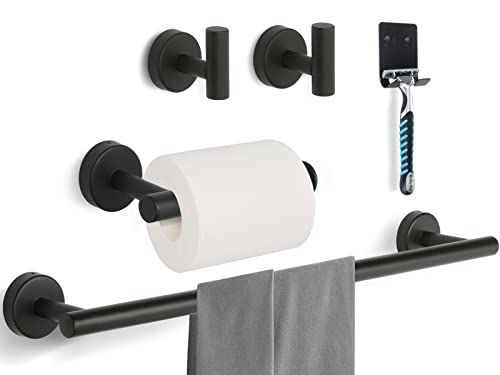 Black Bathroom Hardware Set, Bathroom Towel Rack Set 5PCS, 16 Inch Towel Bar Set Wall Mounted, Bathroom Towel Holder Set, Includes Bath Towel Bar, Toilet Paper Holder, Robe Hook, Razor Hook - Tesuchan