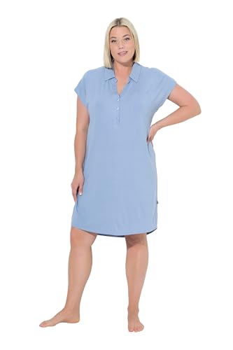 Ulla Popken Damen große Größen Übergrößen Plus Size Nachthemd, Oversized, Hemdkragen, V-Ausschnitt, Halbarm