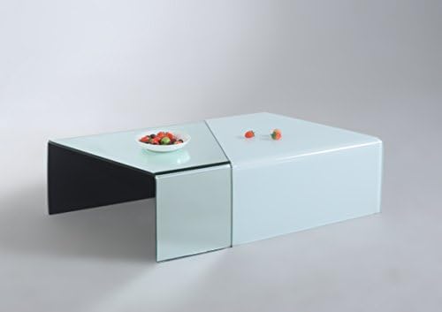 Chintaly Imports Two Tones Bent Glass Cocktail Table, Mirror/White