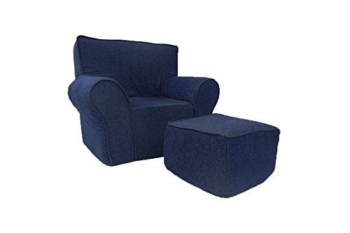 Fun furnishings chair and ottoman, denim