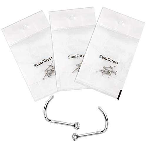 Rhinestone Stainless Steel Nose Ring Body Jewelry, 6 Count