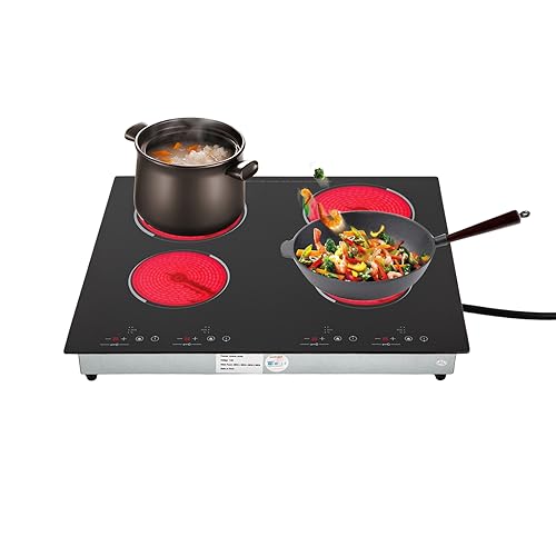 YUASDUU 3000W 110V Electric Cooktop 4 Burners, 24 Inch Portable Built-In Countertop Ceramic Stove Top Built-in Cooktop Sensor Touch Control with Safety Lock & Timer 9 Power Levels no plug