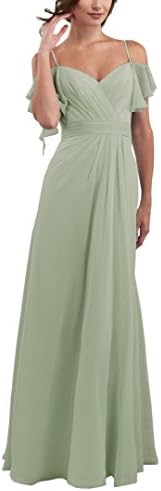 Doramei Women's Strap V-Neck Chiffon Pletaed Zipper Back A-Line Floor Length Special Occasion Formal Bridesmaid Dress Sage 4