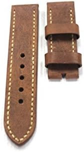 Panerai 24mm Thick Genuine Calf Leather Handmade Watch Band for Panerai Marina Luminor Submersible - 1763 Vintage Brown