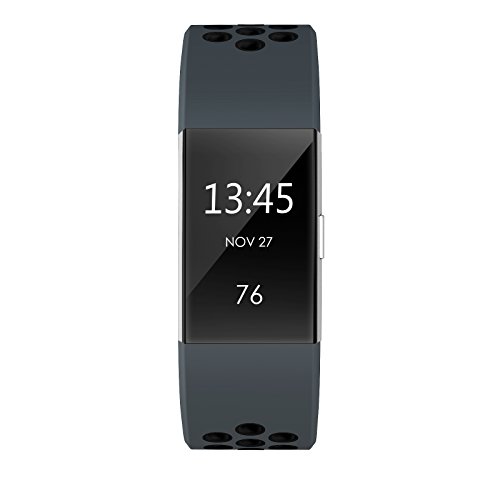 SWEES Silicone Sport Bands Compatible Fitbit Charge 2, Breathable Sport Replacement Bands with Air Holes Small & Large (5.7" - 8.3") for Women Men, Black, Grey, Navy Blue, Pink, White, Teal