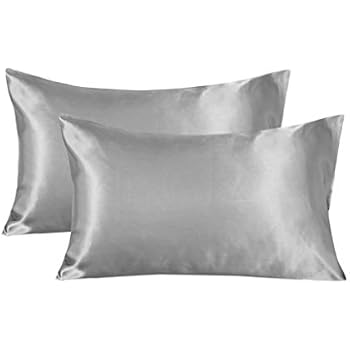 LANNOMO Satin Pillowcase for Hair and Skin with Envelope Closure | a Set of 2 Pack | Cool Smooth and Soft | Standard/Queen Size 20x30 - Light Gray
