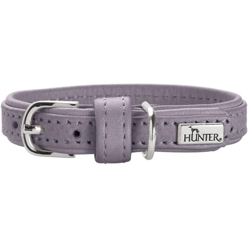 HUNTER SOHO MINI Dog Collar Colour: Lilac Grey Cowhide Leather Soft & Supple Gentle on Fur Lightweight for Small Dogs and Puppies Made in Germany Size: 21