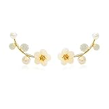 Ear Crawler Earrings Climbers Pearl Flower Ear Cuff Pin Vine Wrap Stud Crystal Rhinestone Clip On Jewelry Golden Plated