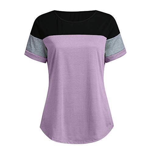 Yezijin Women Summer Color Block Short Sleeve Tunic Tee Shirt Casual Tops Blouse Sexy Wear 2019 Under 10 Dollars Purple