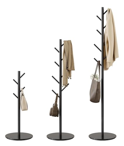 Clothes Rack with 8 Hooks, 3-Way Height Adjustable, Modern Coat Tree Made of Sturdy Metal with Sintered Stone Base for Office and Bedroom, Ideal for Coats, Hats and Bags (30 x 30 x 167 cm)