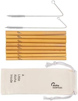 Reusable Bamboo Drinking Straws with Case + Fiber Cleaning Brush | Biodegradable Alternative to Plastic Straws | Eco-Friendly Smoothie Straws | Dishwasher Safe | Kid-Friendly (Set of 8 in 2 Sizes)