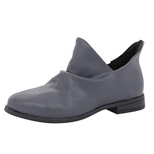 Women's Wide Width Ankle Boots - Mid Chunky Block Heels Round Toe Slip on Side V-Cut Booties (US:7.0, Gray -2)