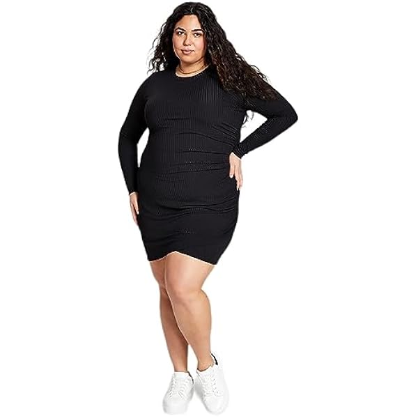 blue black dress reddit Plus Size Rib-Knit Lace-Up Sweater Dress – USAFashion main image 0