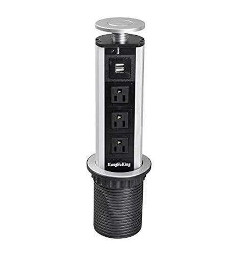 Pop-Up Outlet For Countertop - 8 AC Outlets, 4 USB Ports (75W USB-C), 15W Wireless Charger, Recessed Design