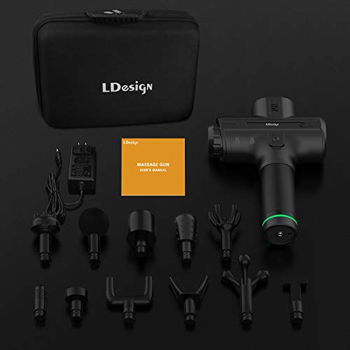 LDesign Massage Gun, High-Torque Brushless Motor Professional Deep Tissue Percussion Muscle Massager, 30 Speed High-Intensity Vibration Quiet Rechargeable Muscle Massager, 11 Massage Heads Portable Massage Gun for Gym Office Home Workout Re