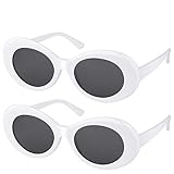 Elimoons Clout Goggles Bold Retro Oval Mod Thick Frame Sunglasses Round Lens 2 Pack,White & White