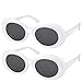 Elimoons Clout Goggles Bold Retro Oval Mod Thick Frame Sunglasses Round Lens 2 Pack,White & White