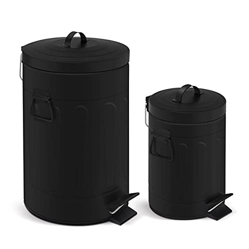 Innovaze Step Trash Can, New York Style Round Bin with Plastic Inner Bucket for Bathroom Kitchen and Office (Solid Black(12L+3L))