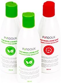 PURDOUX CPAP Mask &amp; Hose Cleaning Soap (Pack of 3 bottles, 250 ml / 8.4 oz each) (2 x Green Tea-Mint &amp; 1 x Grapefruit-Lemon Scent)