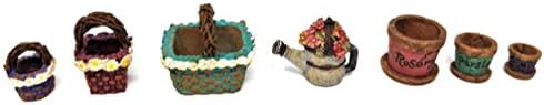 Miniature Accessories decor kit for Fairy Garden, Dollhouse, Micro landscape- 3 Tiny Daisy Basket set - 3 Mini Herb or Flower Pots - 1 Floral Watering Can - 7 piece miniature bundle