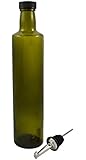 NiceBottles - Olive Oil Dispenser with Stainless Steel Flip Top Pourer, Dark Green, Round, 500ml