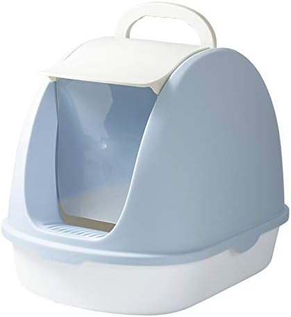 ZHANGBIN Cat litter box cat toilet front flip type fully enclosed smelly PP material suitable for cats and cats within 8kg-blue