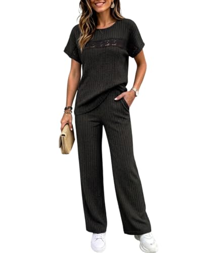 CHICME Pajama Sets for Womens 2 Piece Cozy Lounge Set-Black-Medium at Amazon
