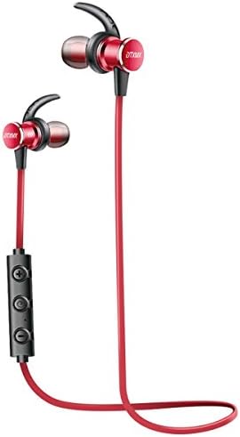 Bluetooth Headphones, DTXMX Wireless 4.1 Magnetic Earbuds Noise Cancelling Headset, Suitable for Sports Fitness with Built in Mic TT-BH07 IPX5 Waterproof, aptX Stereo, 10 Music/Talk Time (Red)