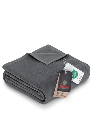 Ibena Porto XXL Decke 220x240 cm – Baumwollmischung weich, warm & waschbar, Tagesdecke grau einfarbig