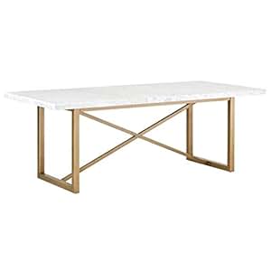Amazon.com - MAKLAINE Dining Table in White Carrera Marble ...
